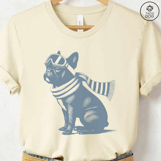 French Bulldog Frenchie Winter Sport T-Shirt Natural Taco-Dog