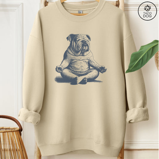 English Bulldog Meditate Yoga Sweatshirt Sand Taco-Dog