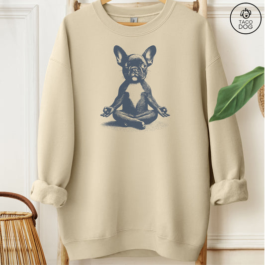 French Bulldog Frenchie Meditate Yoga Sweatshirt Sand Taco-Dog