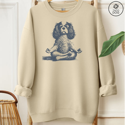 Cavalier King Charles Spaniel Meditate Yoga Sweatshirt Sand Taco-Dog