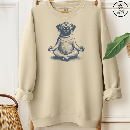 Pug Meditate Yoga Sweatshirt Sand Taco-Dog