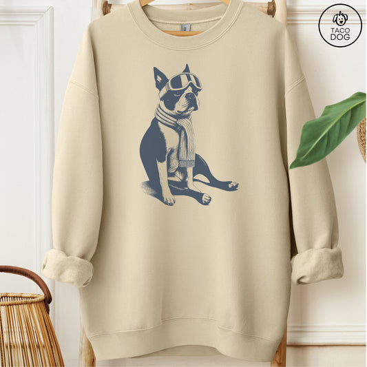 Boston Terrier Winter Sport Sweatshirt Sand Taco-Dog