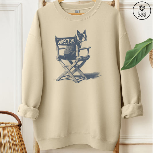 Boston Terrier Director Chair Sweatshirt Sand Taco-Dog