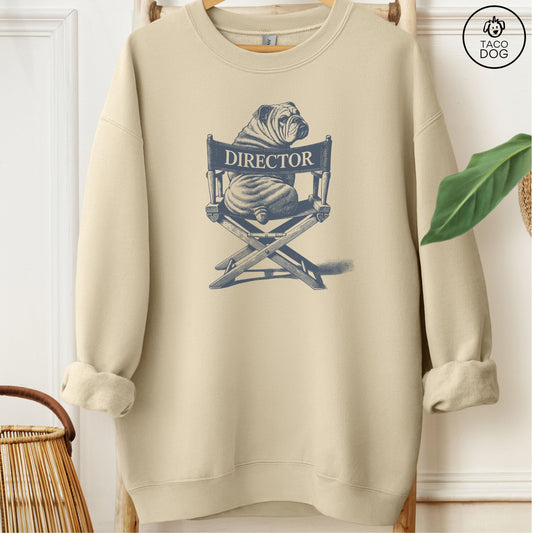 English Bulldog Director Chair Sweatshirt Sand Taco-Dog