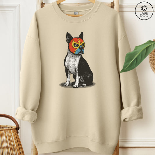 Boston Terrier Luchador Sweatshirt Sand Taco-Dog