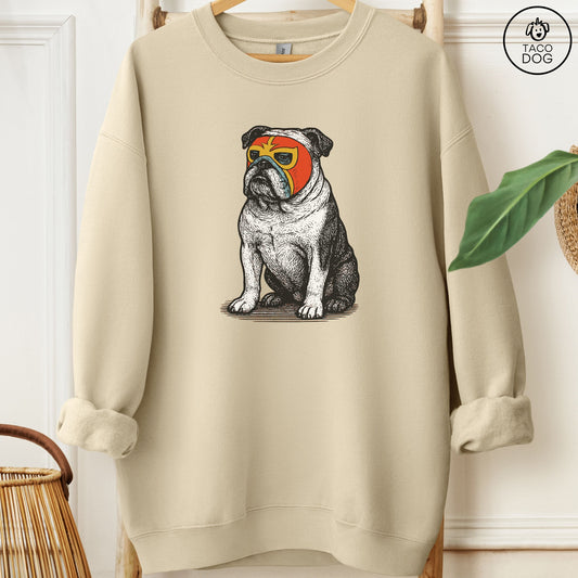 English Bulldog Luchador Sweatshirt Sand Taco-Dog