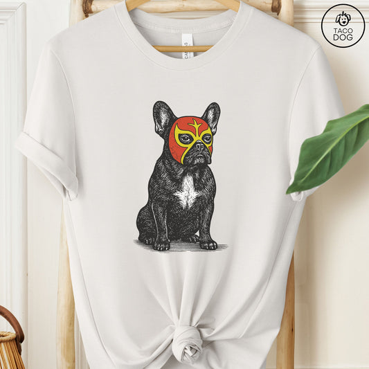 French Bulldog Frenchie Luchador Tee Vintage White Taco-Dog