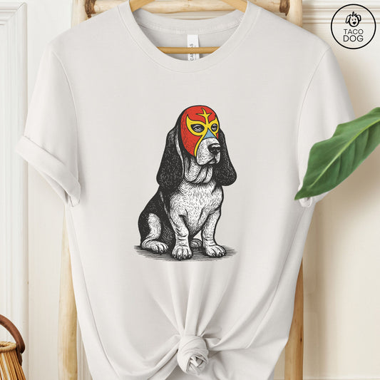 Basset Hound Luchador Tee Vintage White Taco-Dog