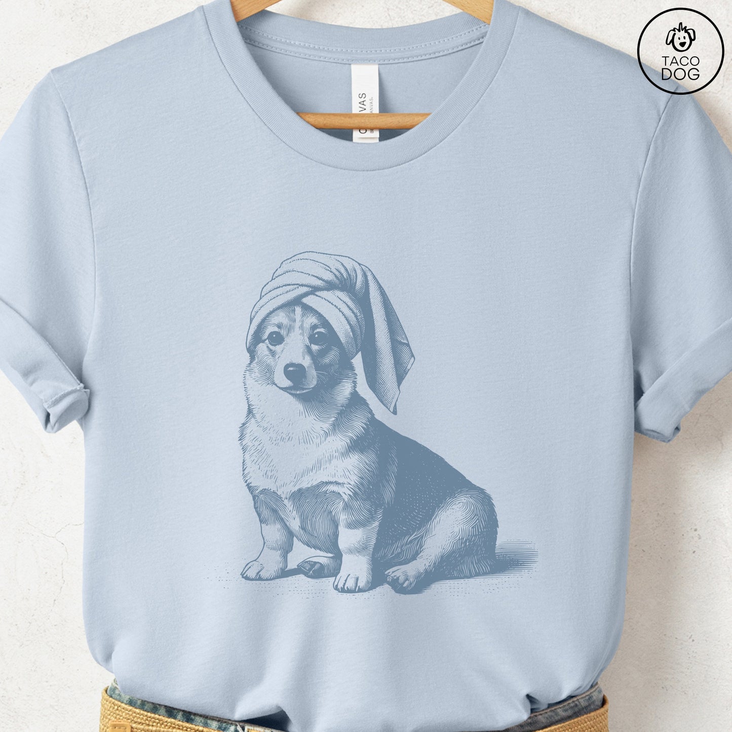 Corgi Spa T-Shirt Light Blue Taco-Dog