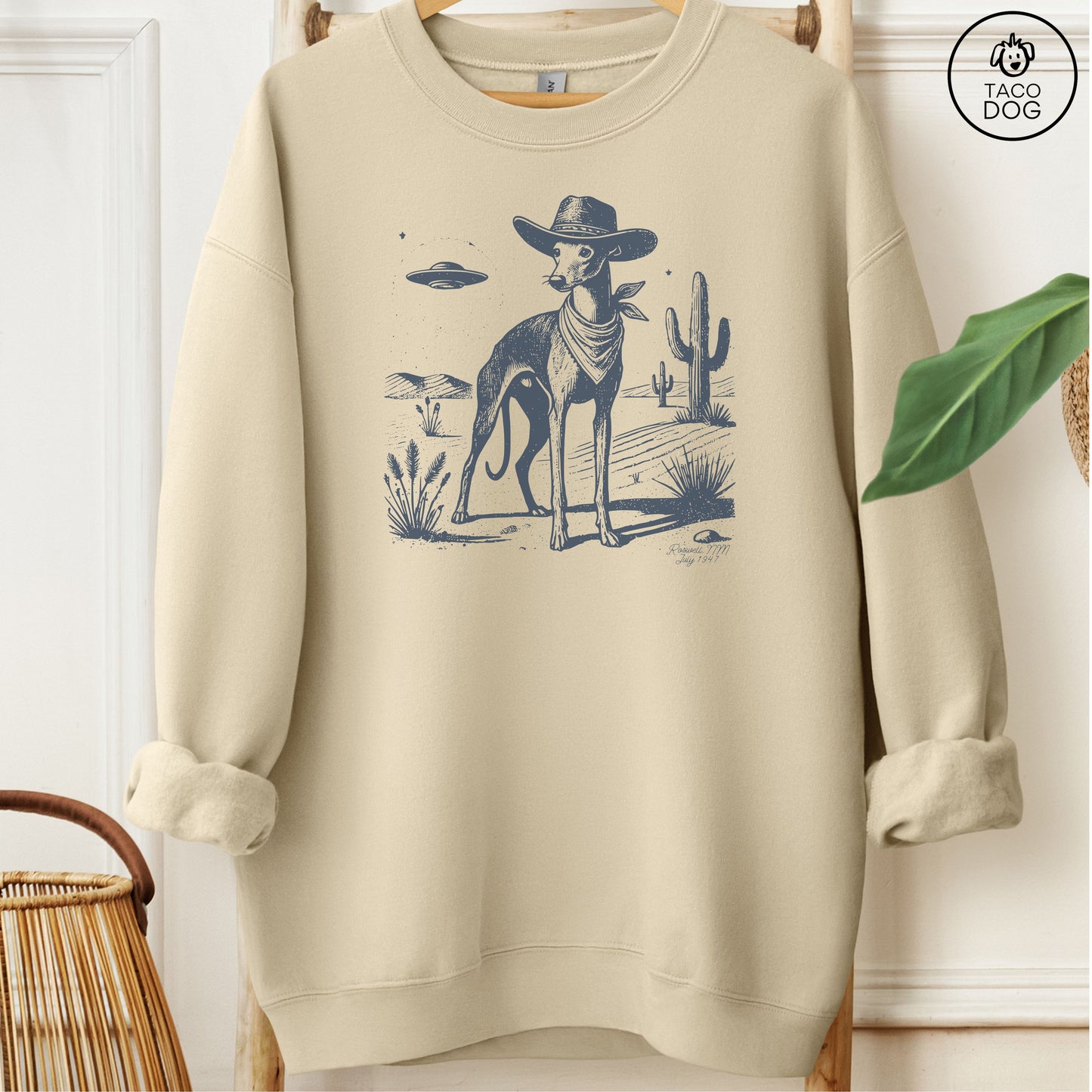 Italian Greyhound Whippet Ink Cowboy UFO Sweatshirt