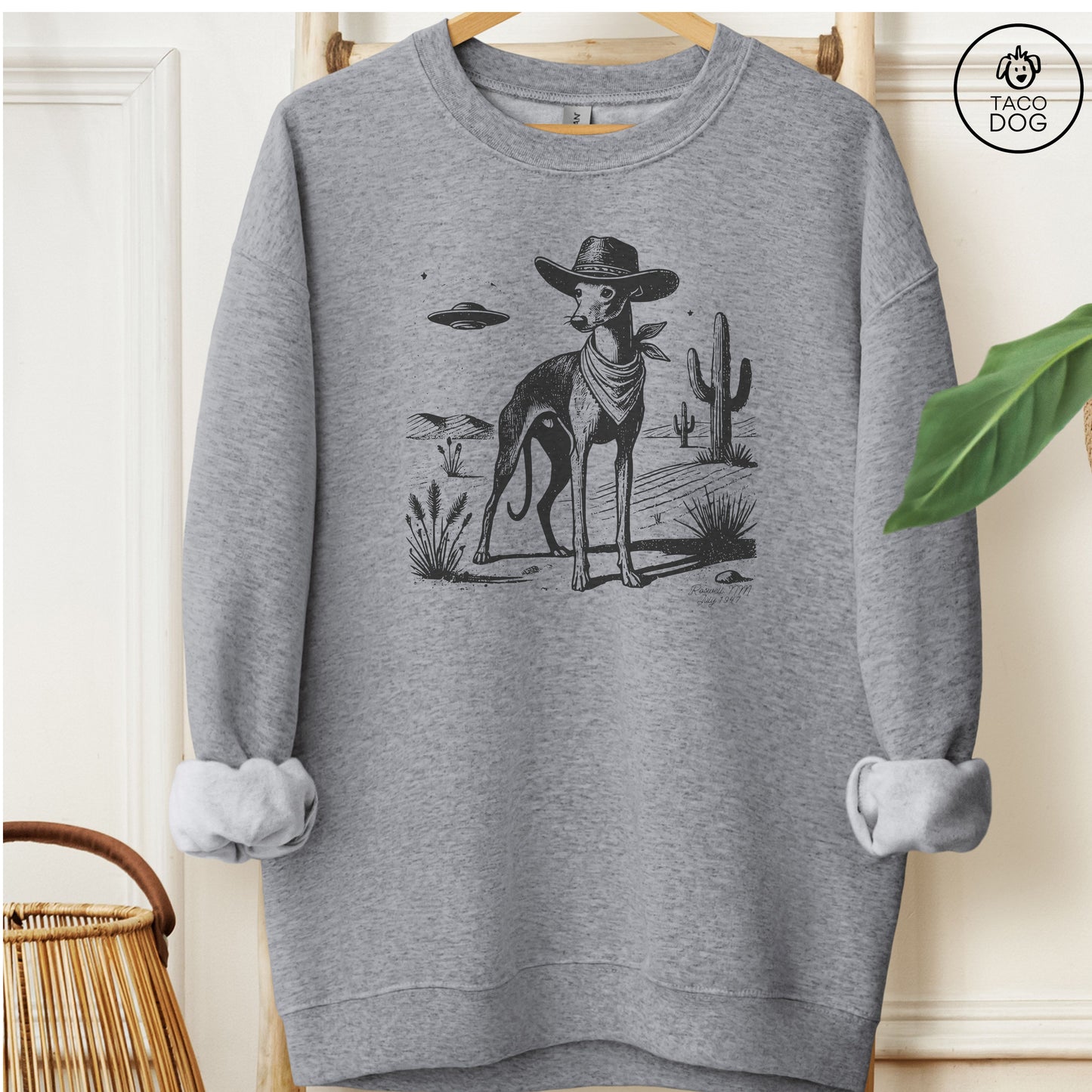 Italian Greyhound Whippet Ink Cowboy UFO Sweatshirt