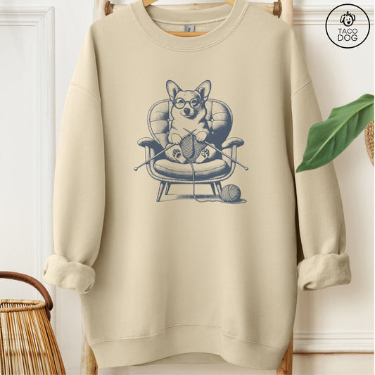 Corgi Knitting Sweatshirt Sand Taco-Dog