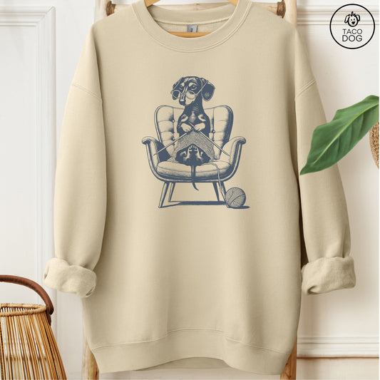 Dachshund Knitting Sweatshirt Sand Taco-Dog