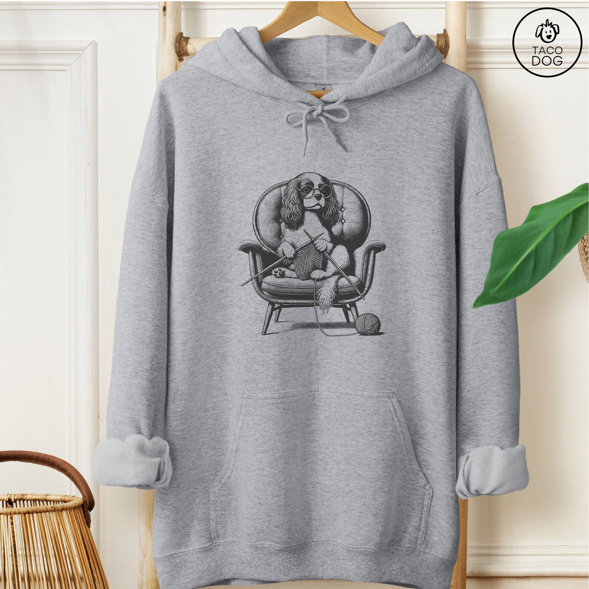 Cavalier King Charles Spaniel Knitting Hoodie Graphite Heather Taco-Dog