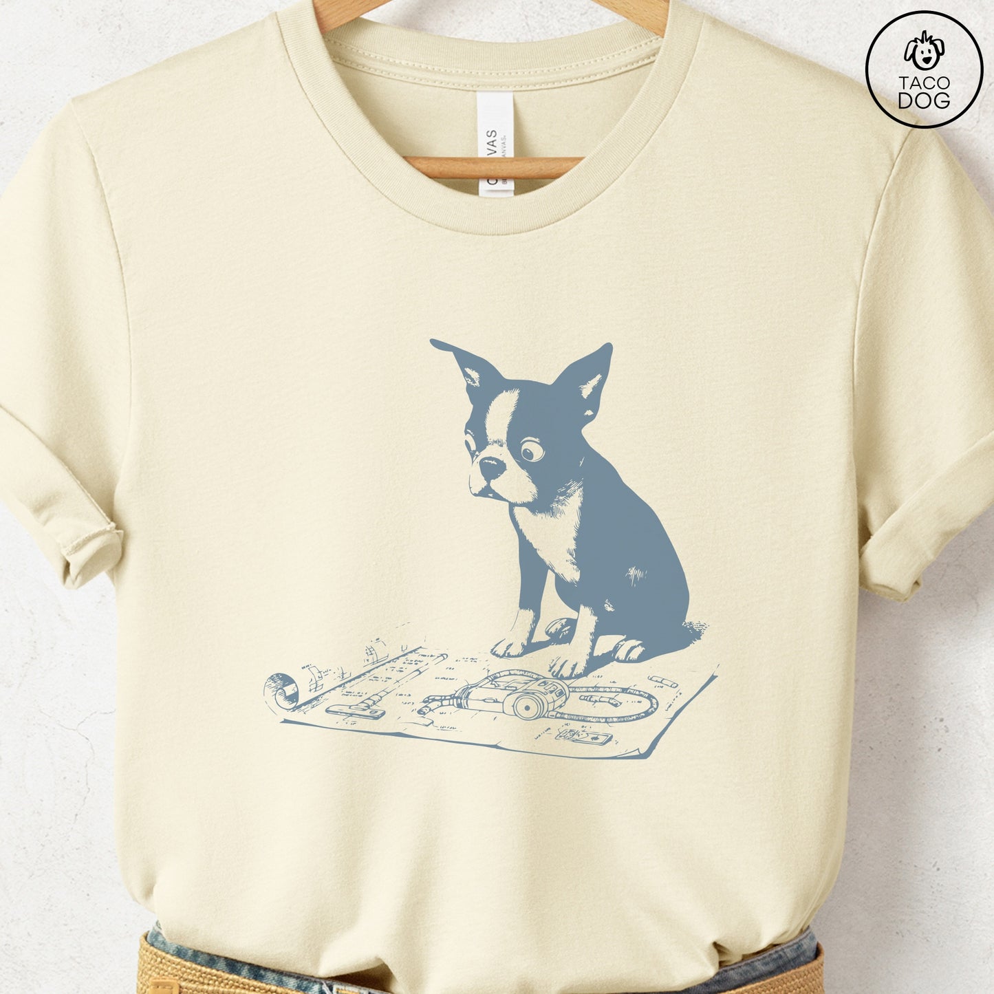 Boston Terrier Vacuum Blueprint T-Shirt