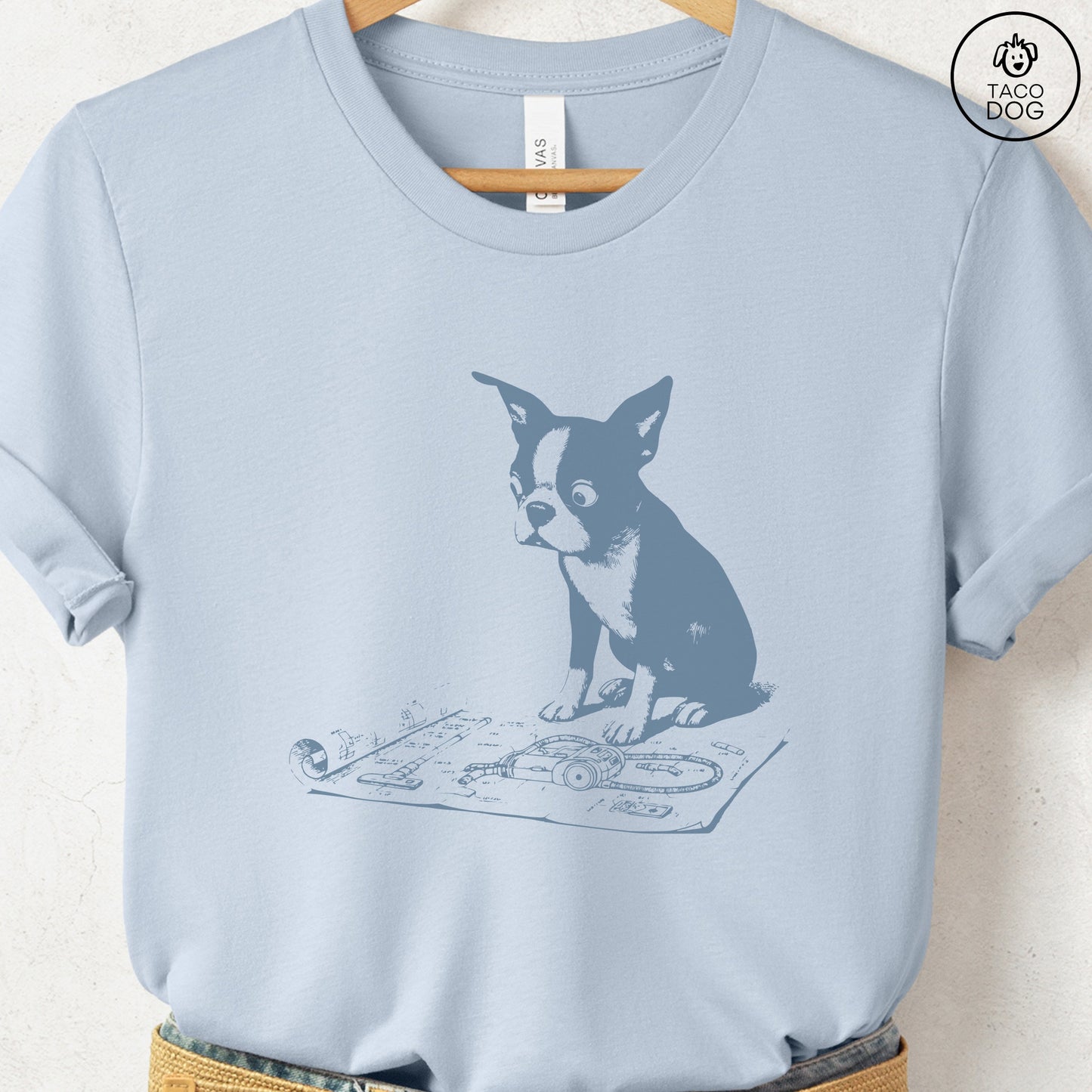Boston Terrier Vacuum Blueprint T-Shirt