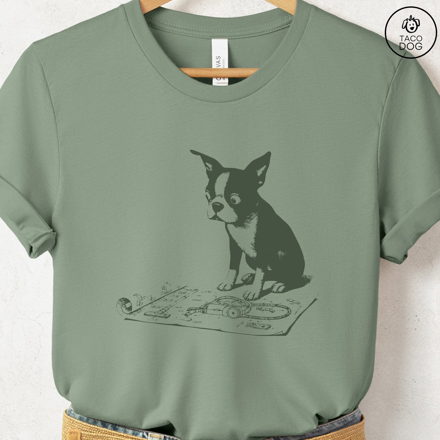 Boston Terrier Vacuum Blueprint T-Shirt