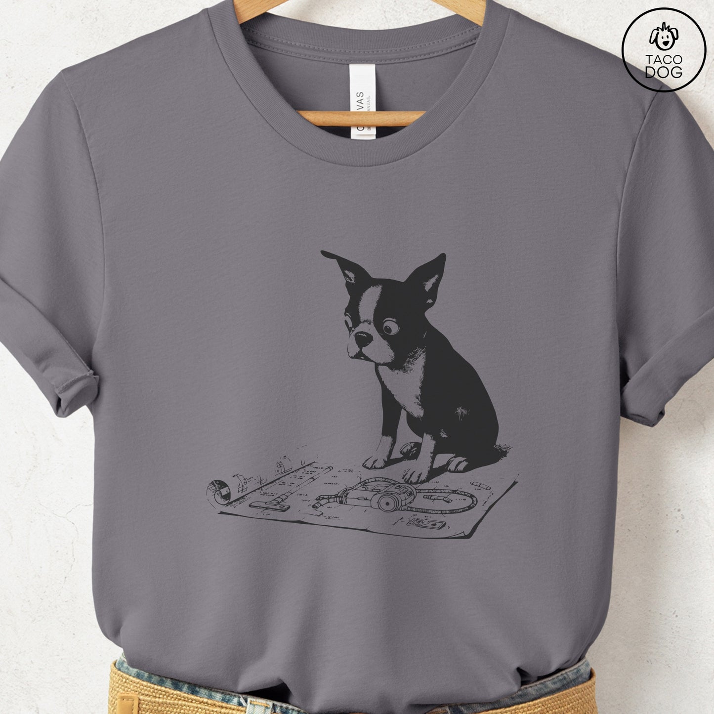 Boston Terrier Vacuum Blueprint T-Shirt