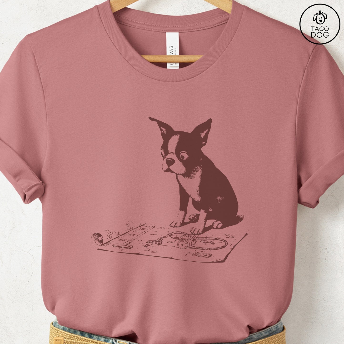 Boston Terrier Vacuum Blueprint T-Shirt