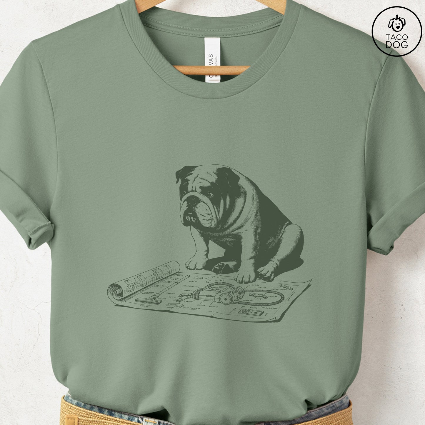 English Bulldog Vacuum Blueprint T-Shirt