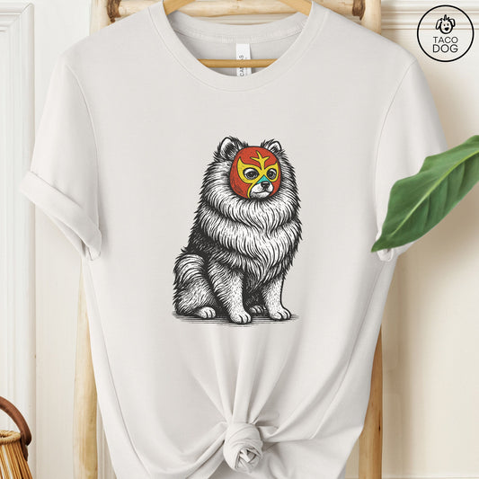 Pomeranian Luchador Tee Vintage White Taco-Dog