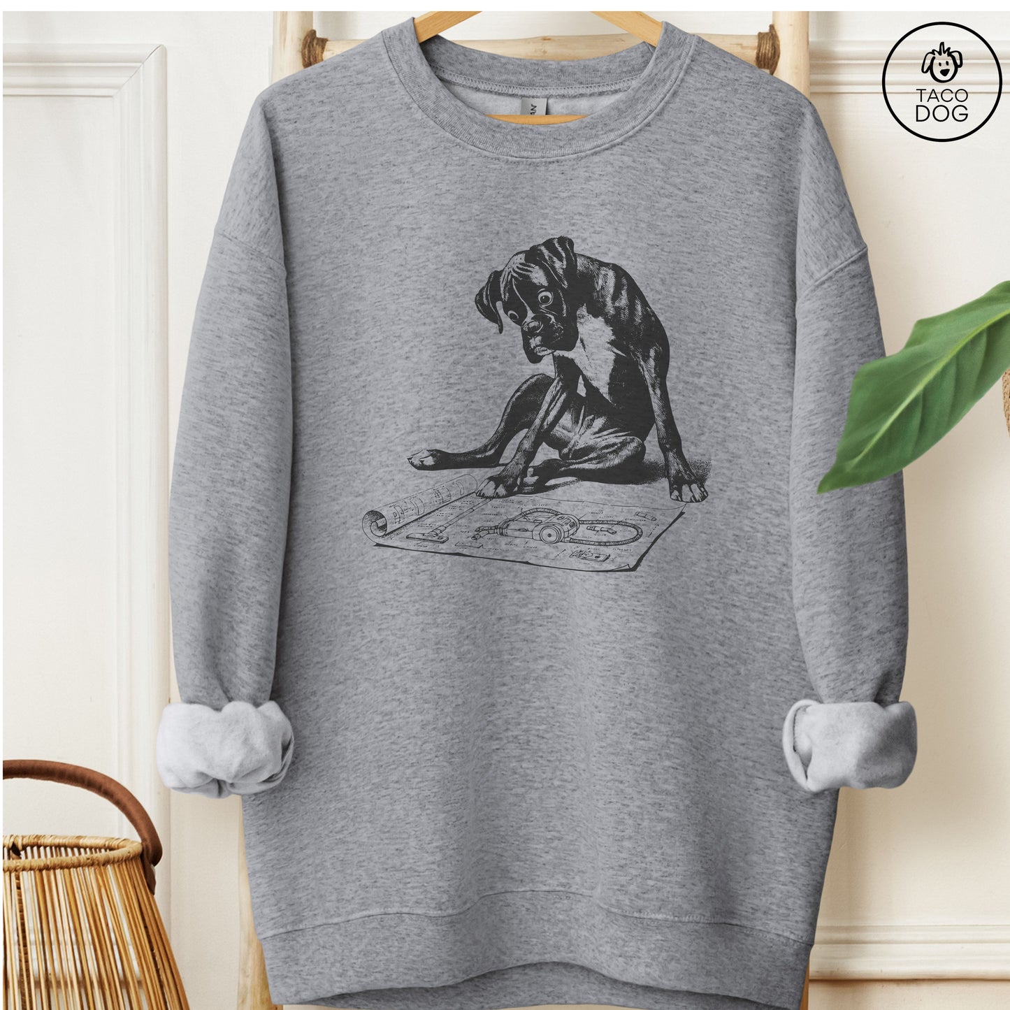 Boxer Dog Vacuum Blueprint Sweatshirt