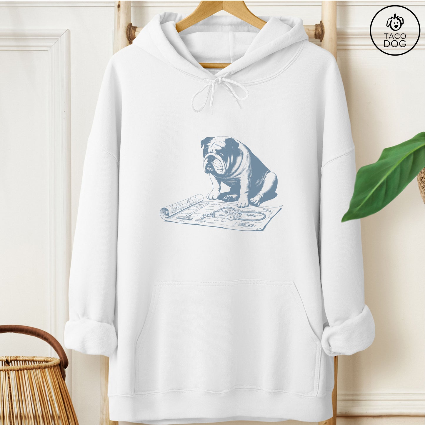 English Bulldog Vacuum Blueprint Hoodie