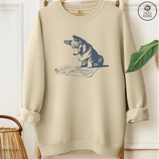 Corgi Vacuum Blueprint Sweatshirt Sand Taco-Dog