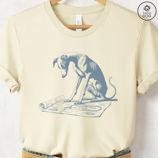 Italian Greyhound Whippet Iggy Vacuum Blueprint T-Shirt Natural Taco-Dog