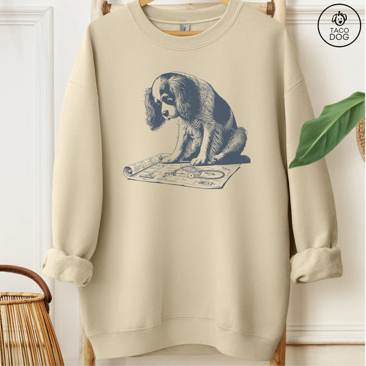 Cavalier King Charles Spaniel Vacuum Blueprint Sweatshirt Sand Taco-Dog
