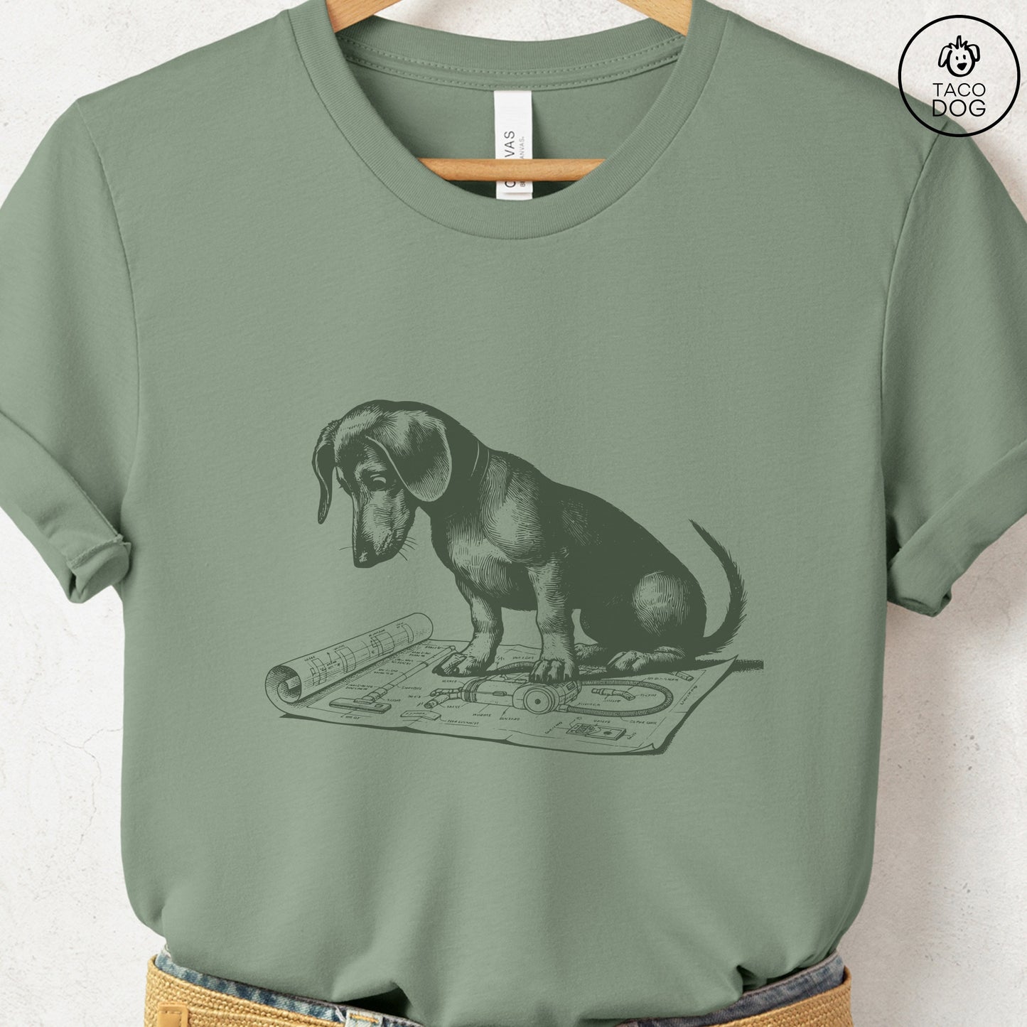 Dachshund Doxie Vacuum Blueprint T-Shirt