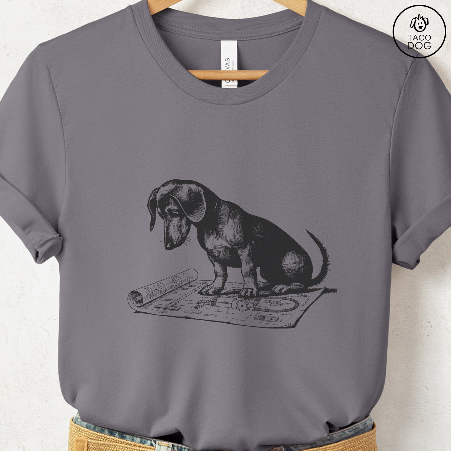 Dachshund Doxie Vacuum Blueprint T-Shirt