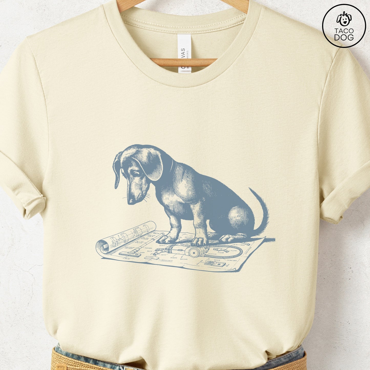 Dachshund Doxie Vacuum Blueprint T-Shirt