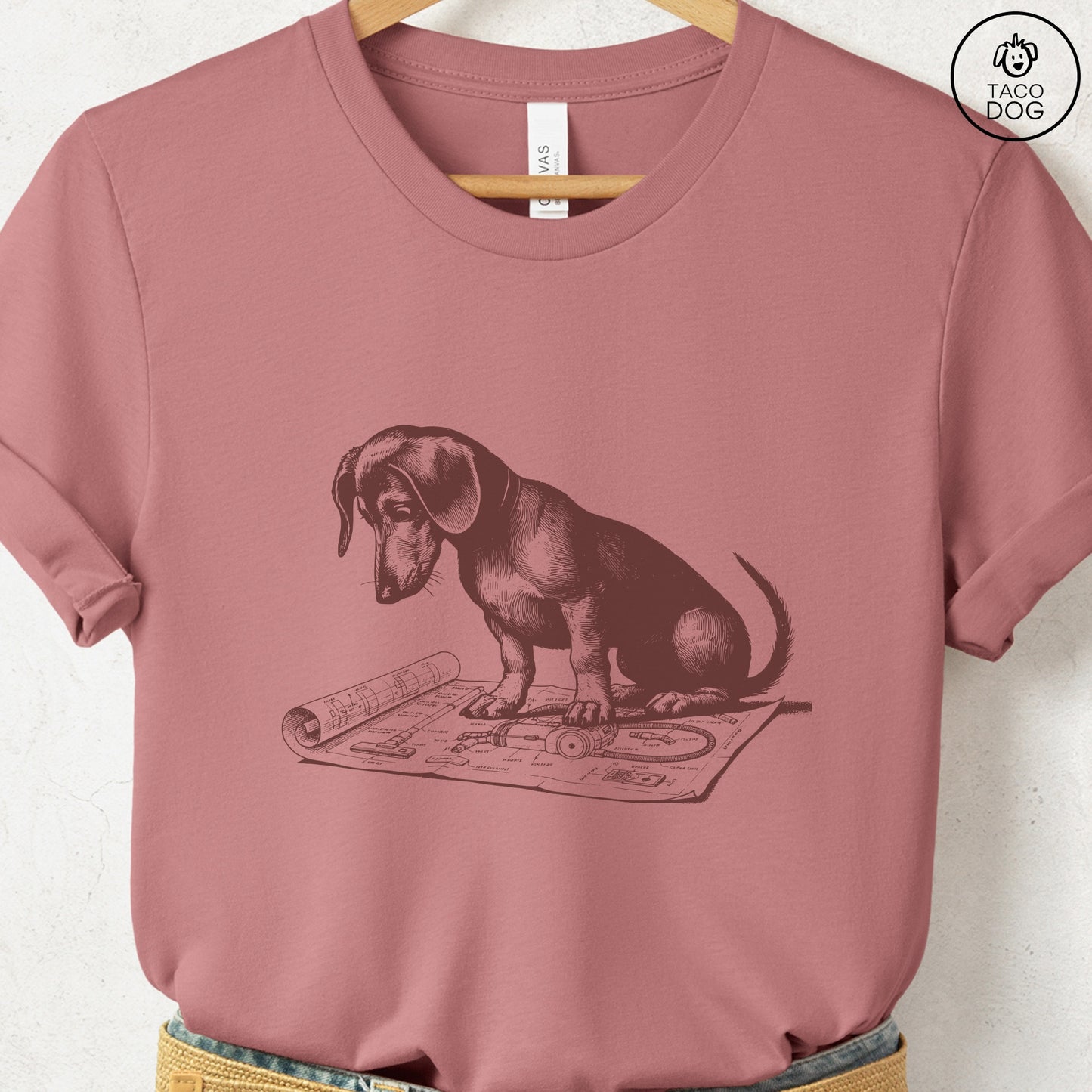 Dachshund Doxie Vacuum Blueprint T-Shirt