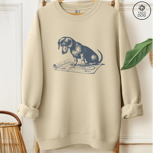 Dachshund Doxie Vacuum Blueprint Sweatshirt Sand Taco-Dog