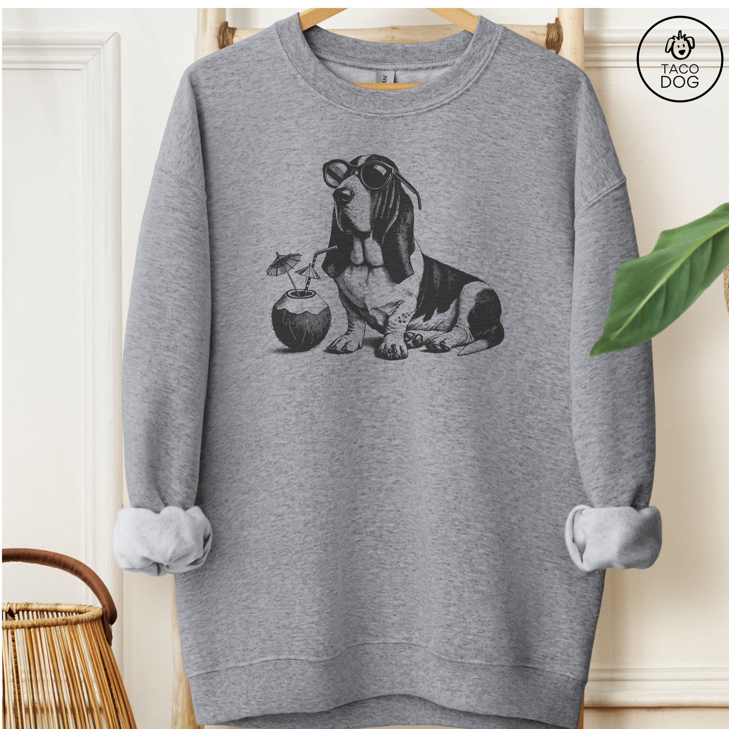 Basset Hound Vacation Sweatshirt Graphite Heather