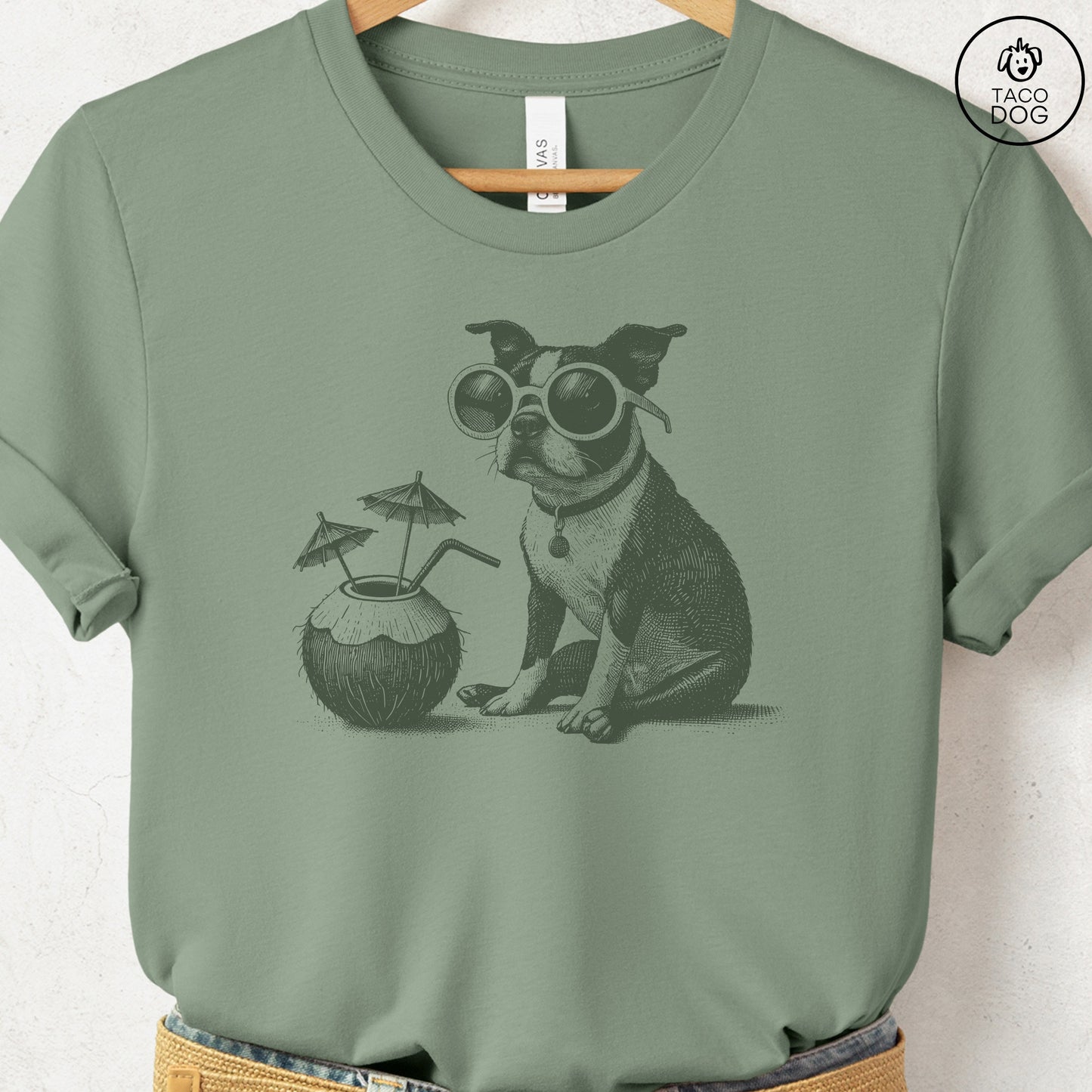Boston Terrier Vacation T-Shirt Sage Taco-Dog