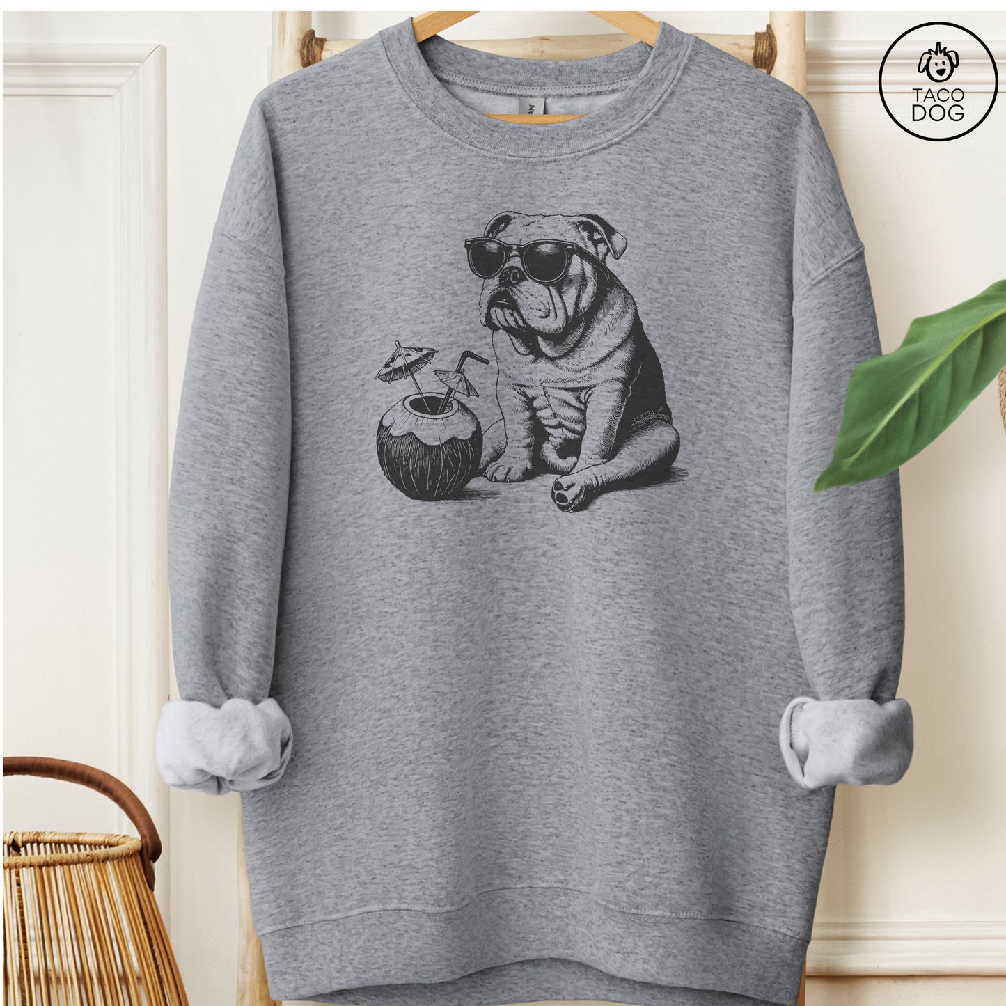 English Bulldog Vacation Sweatshirt Graphite Heather Taco-Dog