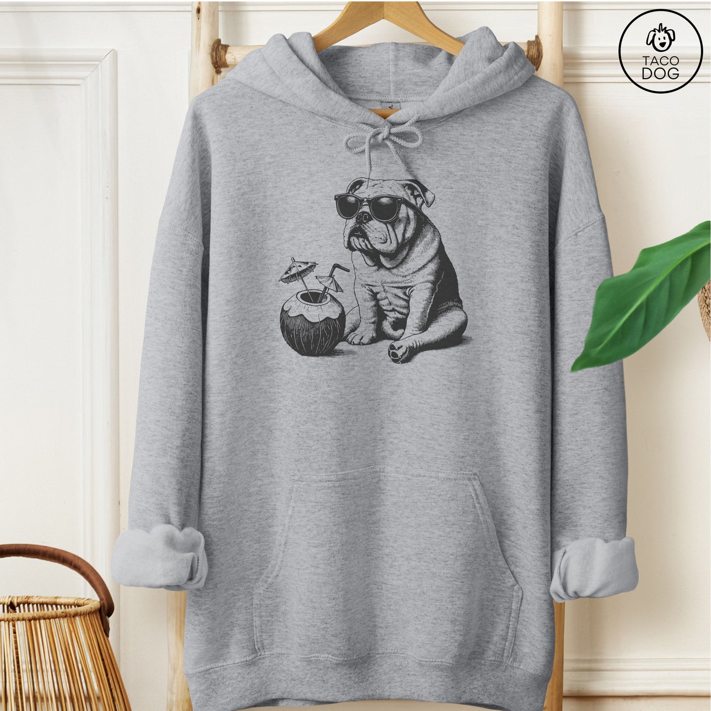 English Bulldog Vacation Hoodie Graphite Heather Taco-Dog