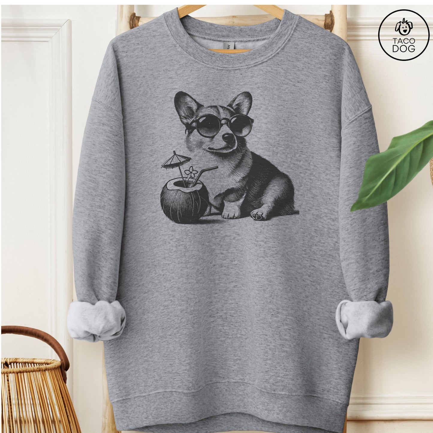 Corgi Vacation Sweatshirt Graphite Heather Taco-Dog