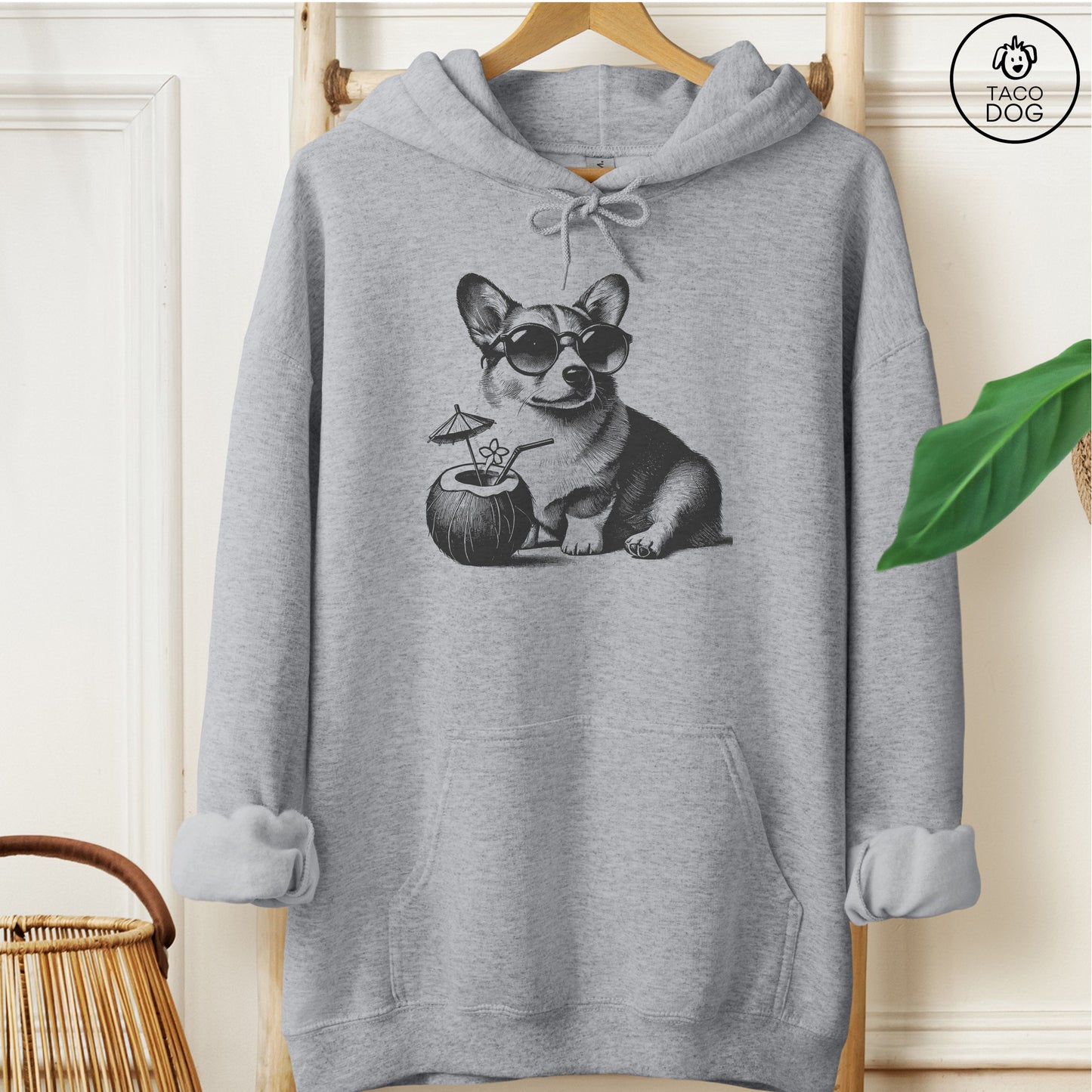 Corgi Vacation Hoodie Graphite Heather Taco-Dog