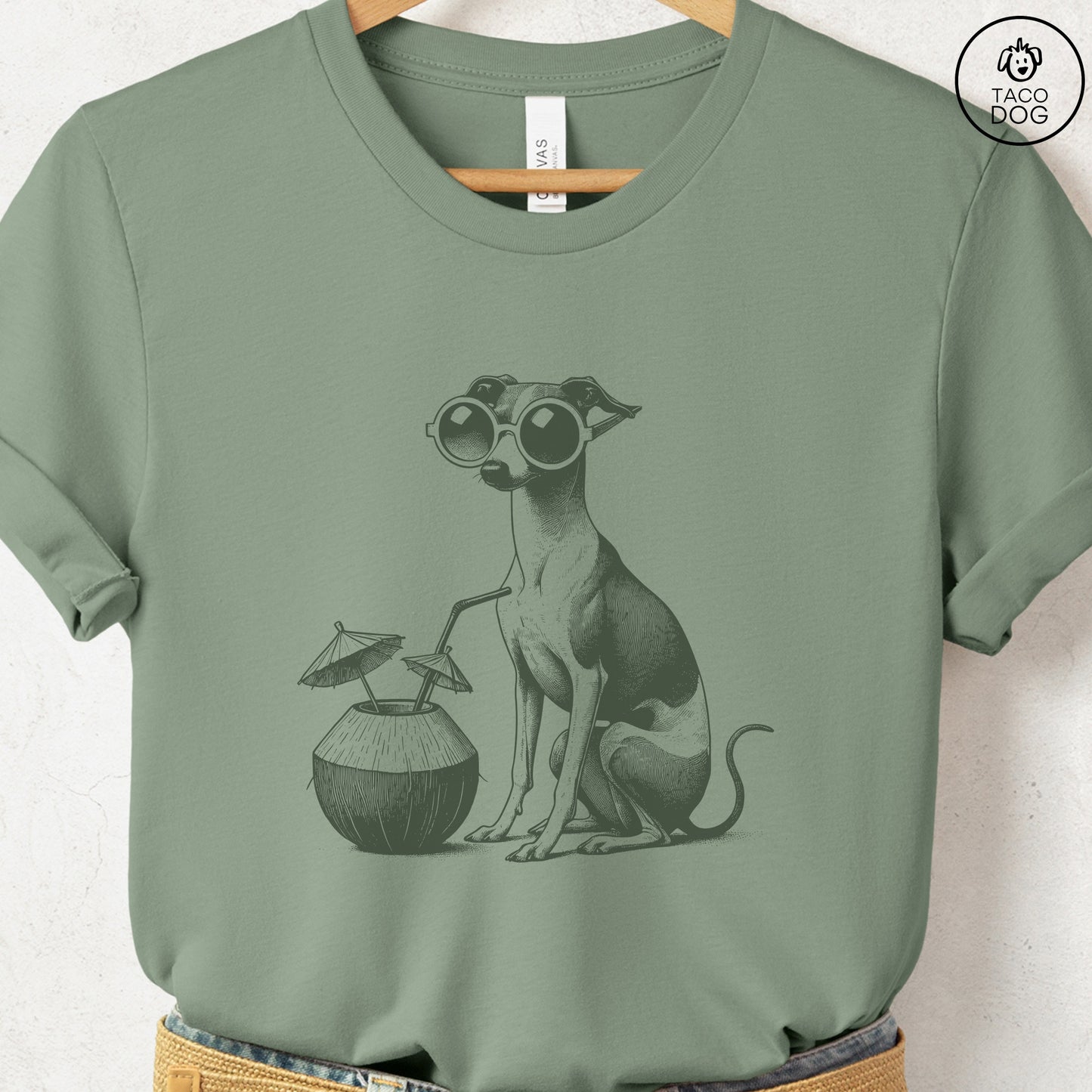 Italian Greyhound Whippet Vacation T-Shirt Sage Taco-Dog