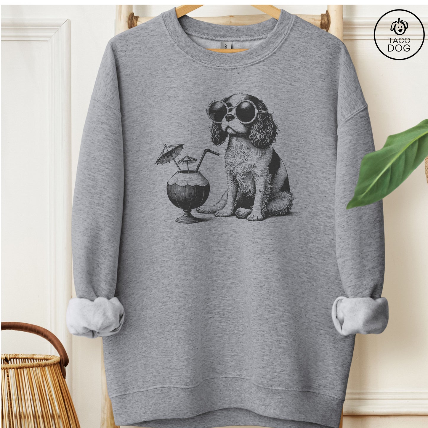 Cavalier King Charles Spaniel Vacation Sweatshirt Graphite Heather Taco-Dog