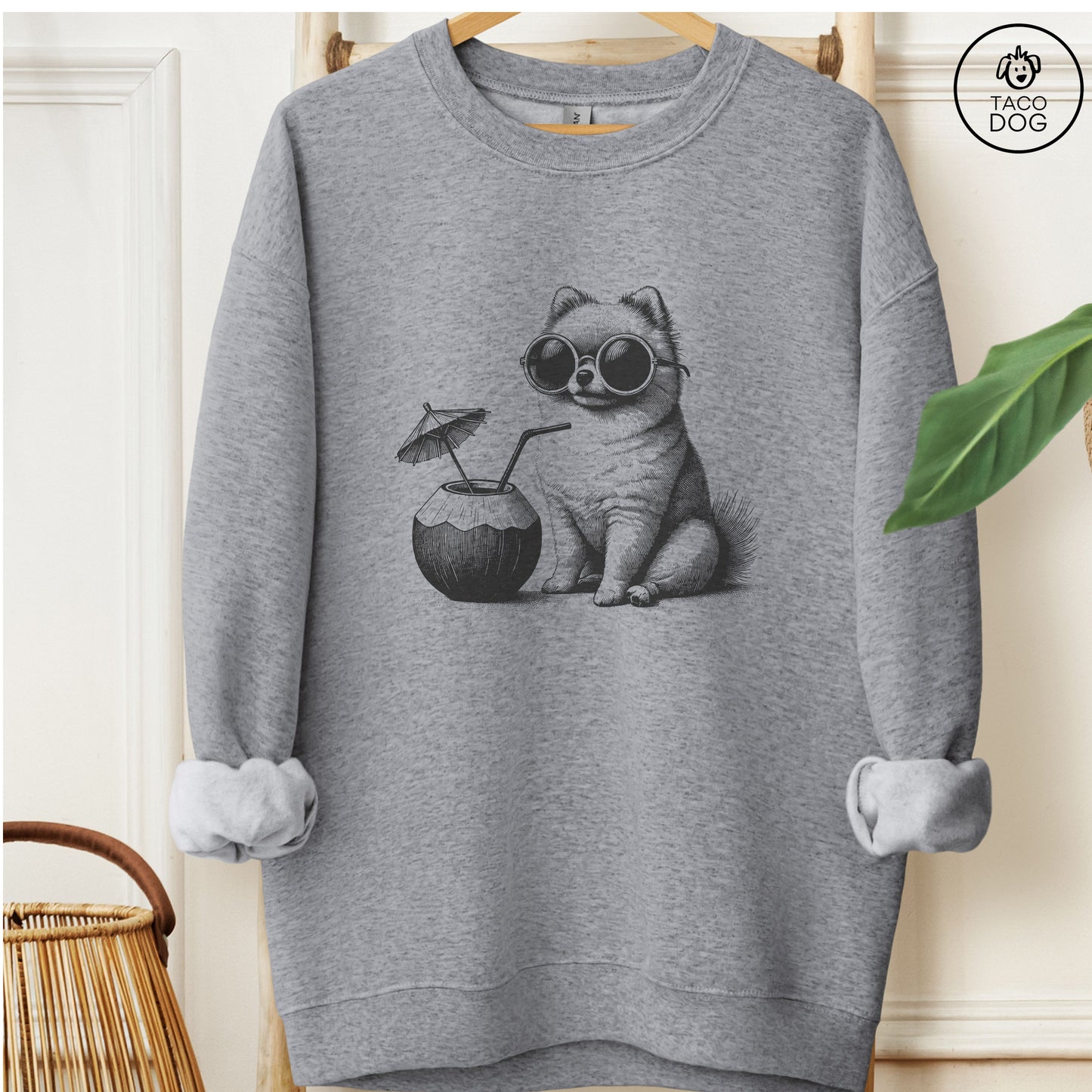 Pomeranian Vacation Sweatshirt Graphite Heather Taco-Dog