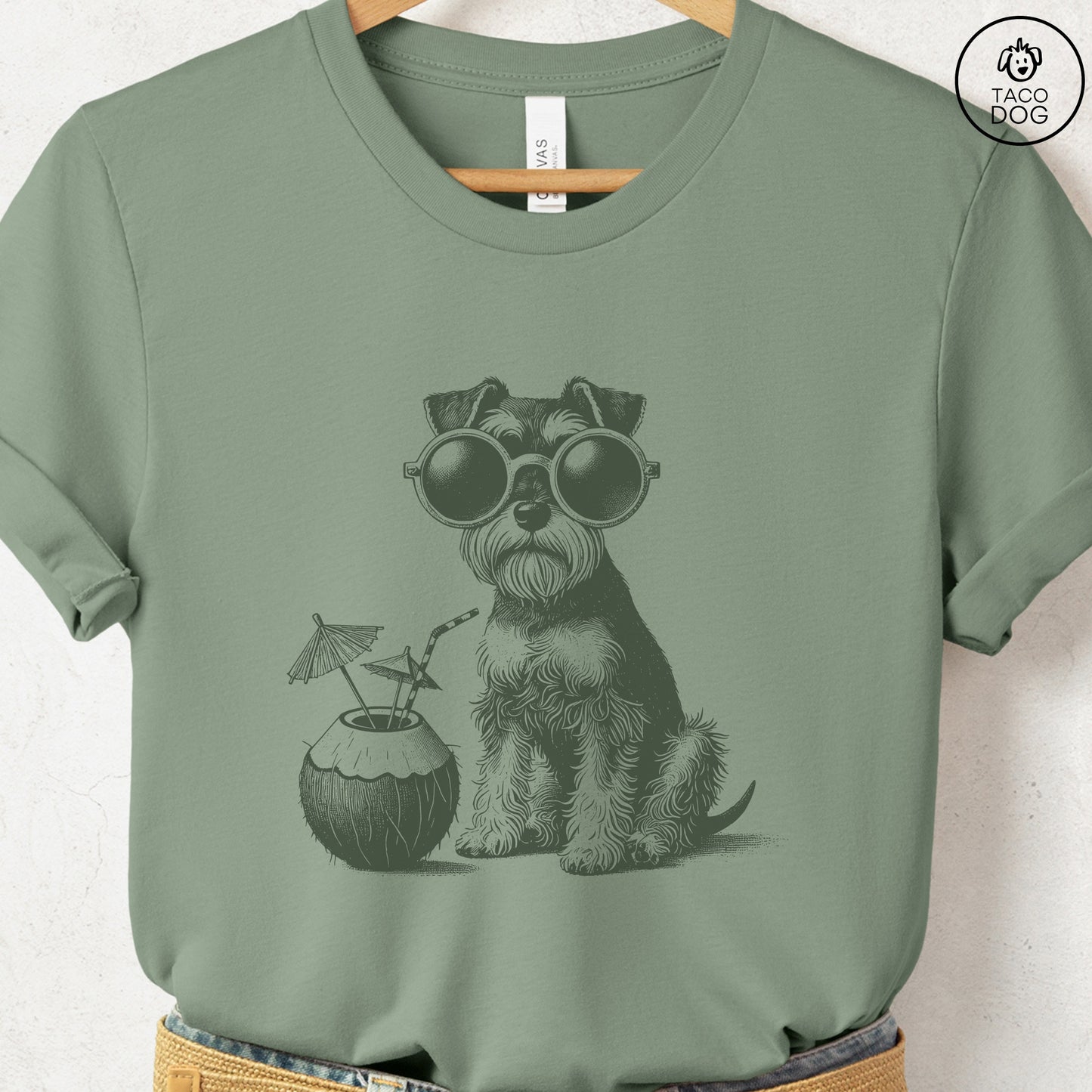 Schnauzer Vacation T-Shirt Sage Taco-Dog