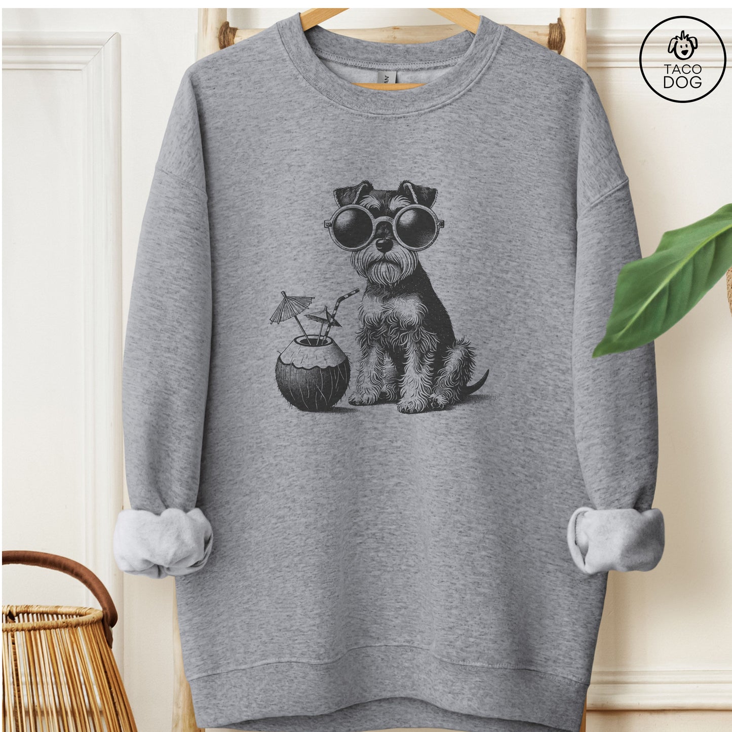 Schnauzer Vacation Sweatshirt Graphite Heather Taco-Dog