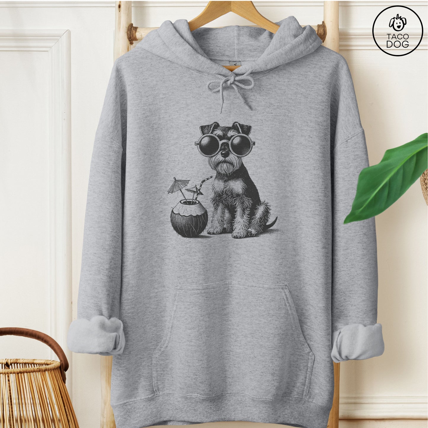 Schnauzer Vacation Hoodie Graphite Heather Taco-Dog