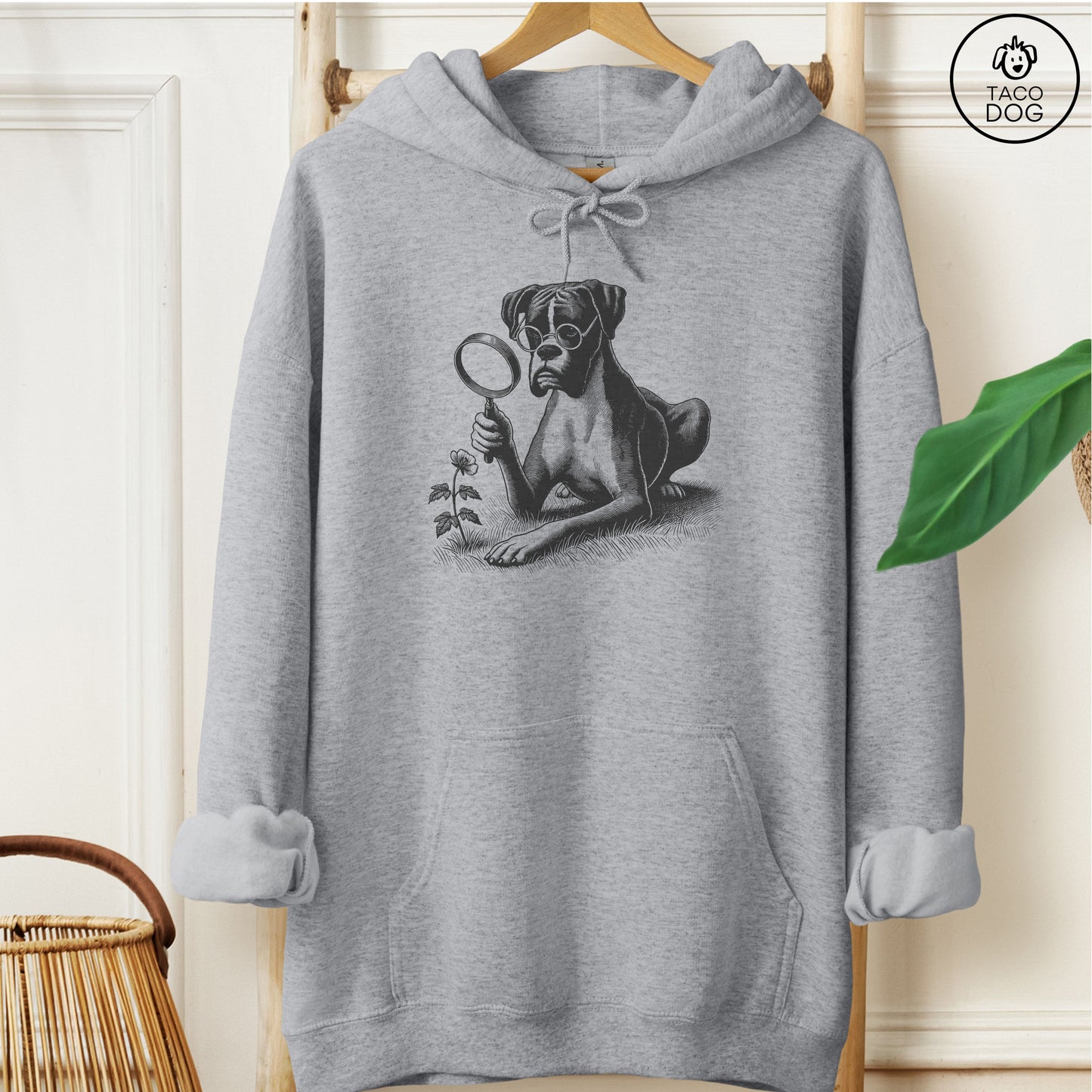 Boxer Dog Botanist Flower Hoodie Graphite Heather Taco-Dog