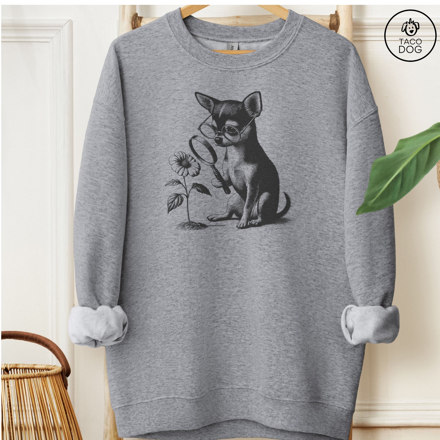 Chihuahua Botanist Flower Sweatshirt Graphite Heather Taco-Dog