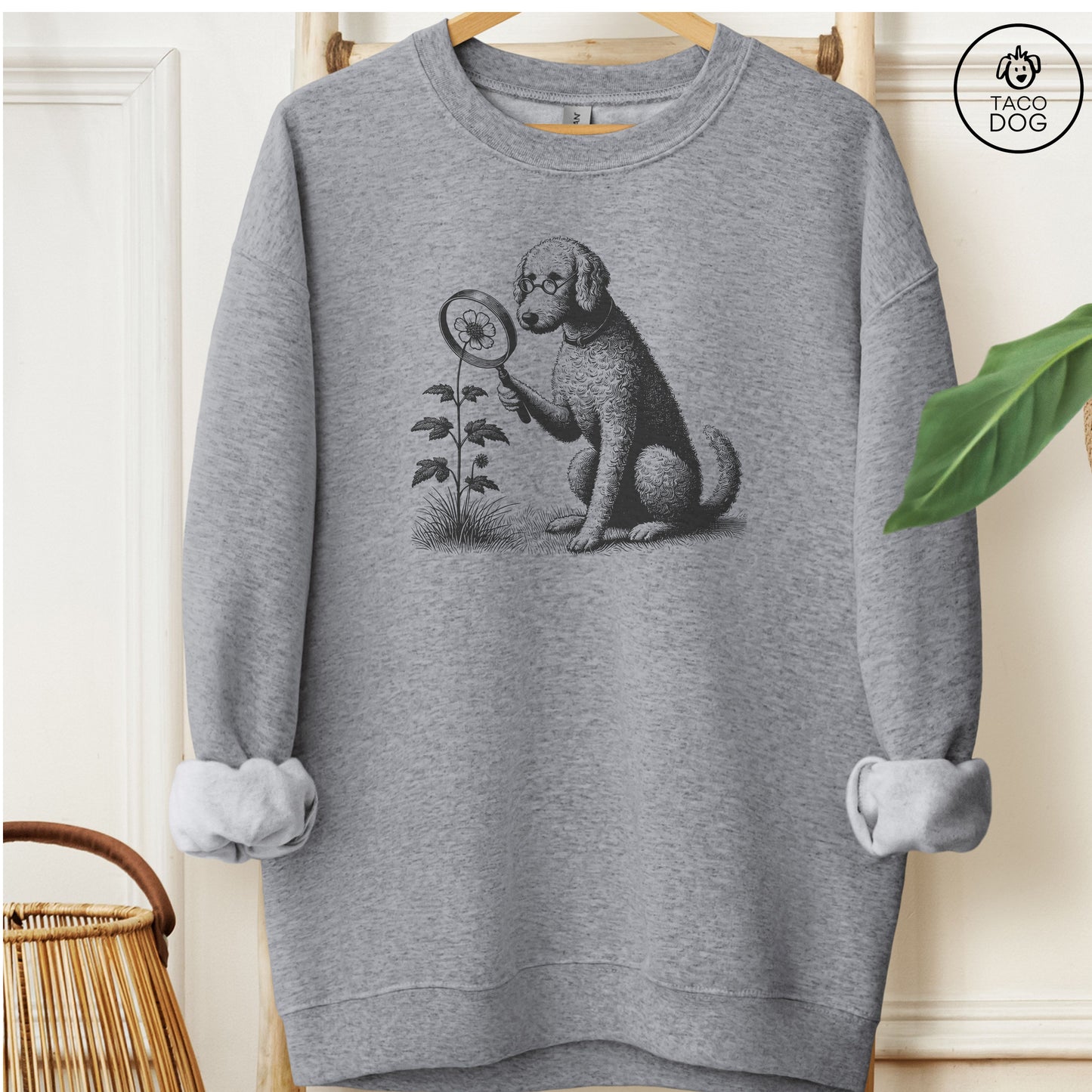 Doodle Botanist Flower Sweatshirt Graphite Heather Taco-Dog